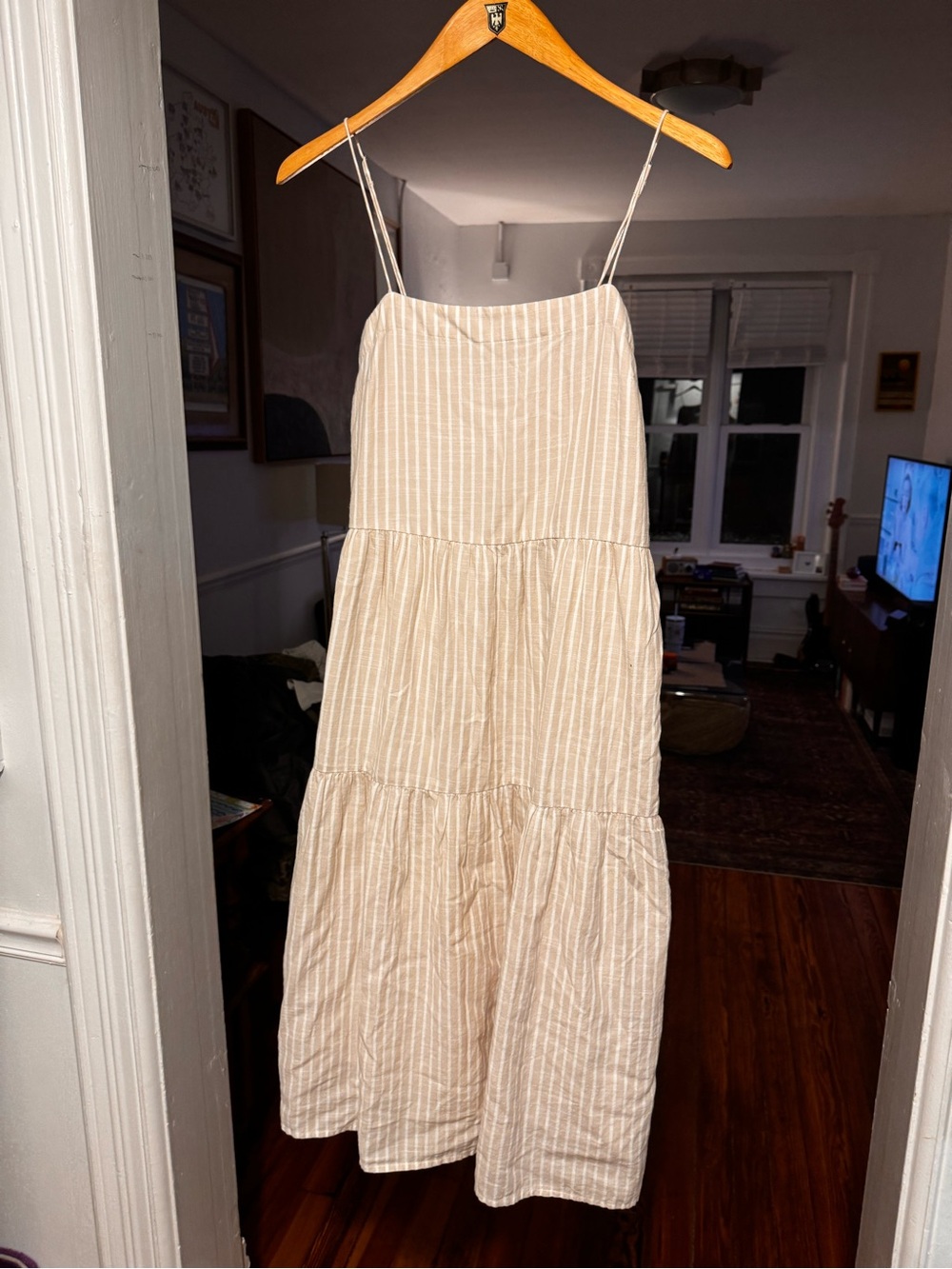 Abercrombie & Fitch Beige and White Striped Midi Sundress